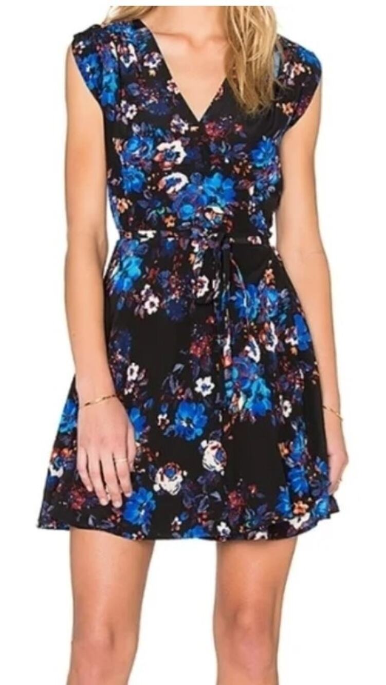 YUMI KIM Silk Soho Mixer Wrap Mini Dress in Before Midnight Black Floral XS
